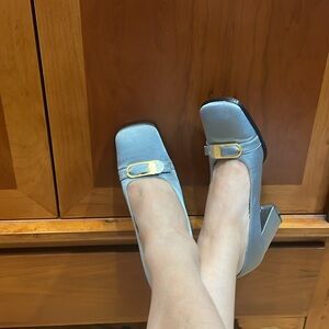 Gianni Versace Grey Women’s Block Heels square toes   shoes size Euro 37, US 6.5